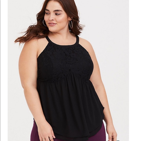 torrid Tops - Torrid Black Lace Peplum Chiffon Tank